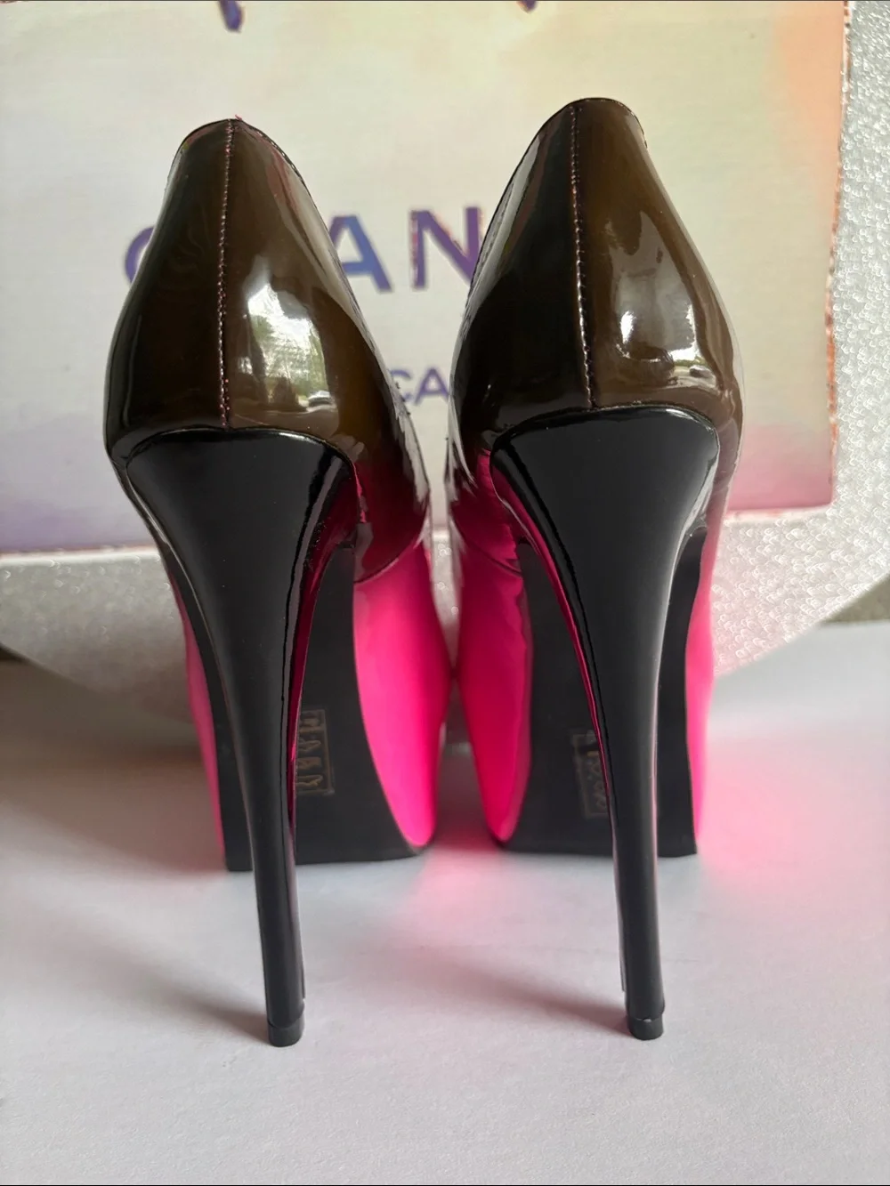Paper Fox Hot Pink Patent Peep-Toe Platform Pumps